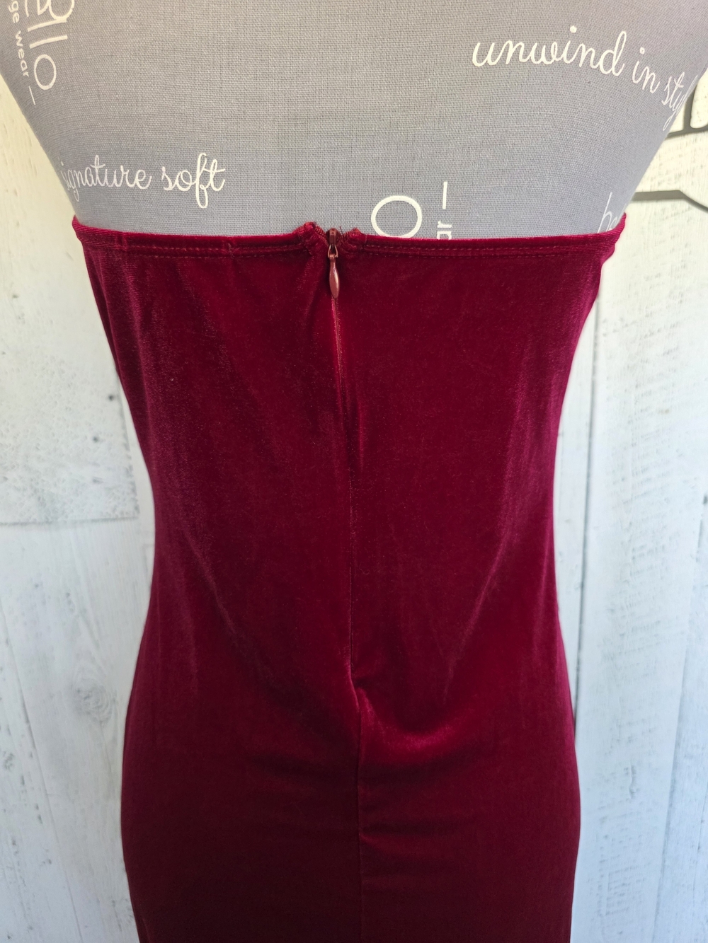Fashion Nova Burgundy Velvet Ruched Bodycon Dress Strapless Size L Holiday Date - Picture 7 of 14